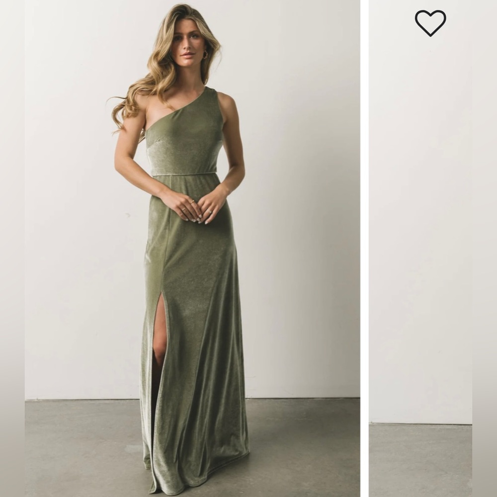 Baltic born Tatiana Velvet One Shoulder Maxi Dress - Size S / Color Sage